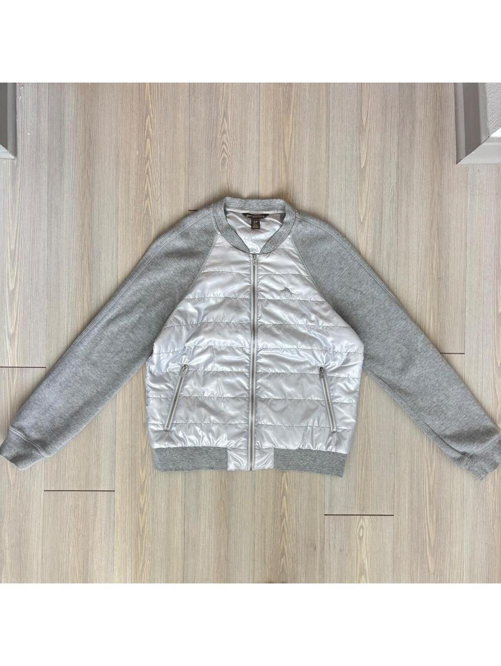 Tommy Bahama Womens Quilted Full Zip Jacket Size S Small Grey Silver Hybrid